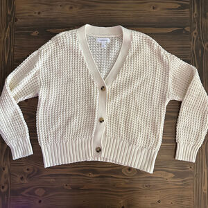 Women’s POPSUGAR Cream Waffle Knit Button Front Cardigan Size L cottagecore